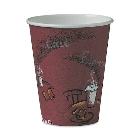 Dart Paper Hot Drink Cups in Bistro Design, 8 oz, Maroon, PK1000 378SI-0041